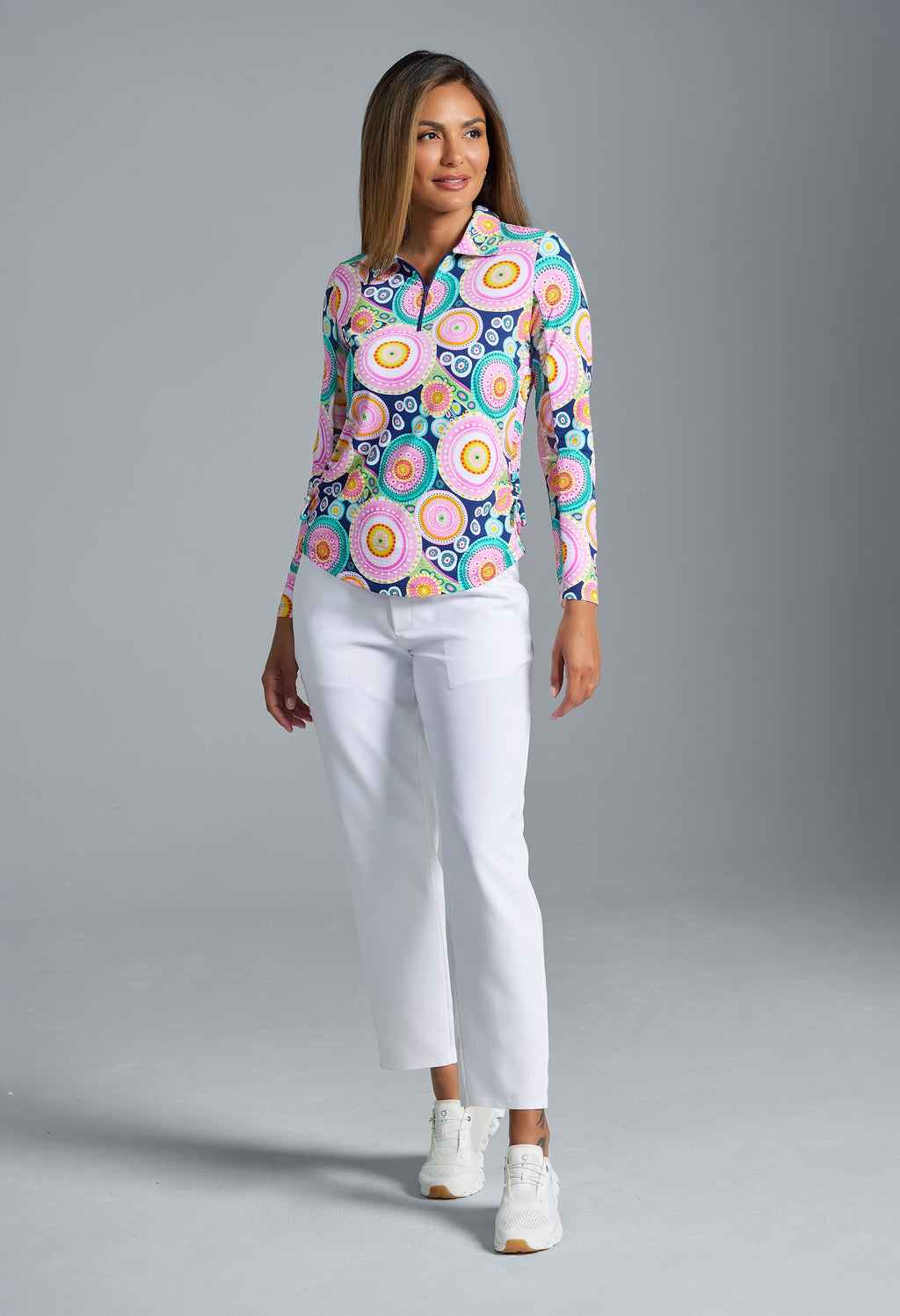 Leona Print Adjustable Length Long Sleeve Polo – 48933